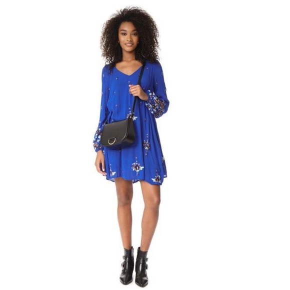Free People Dresses & Skirts - FREE PEOPLE Blue Oxford Embroidered Mini Dress